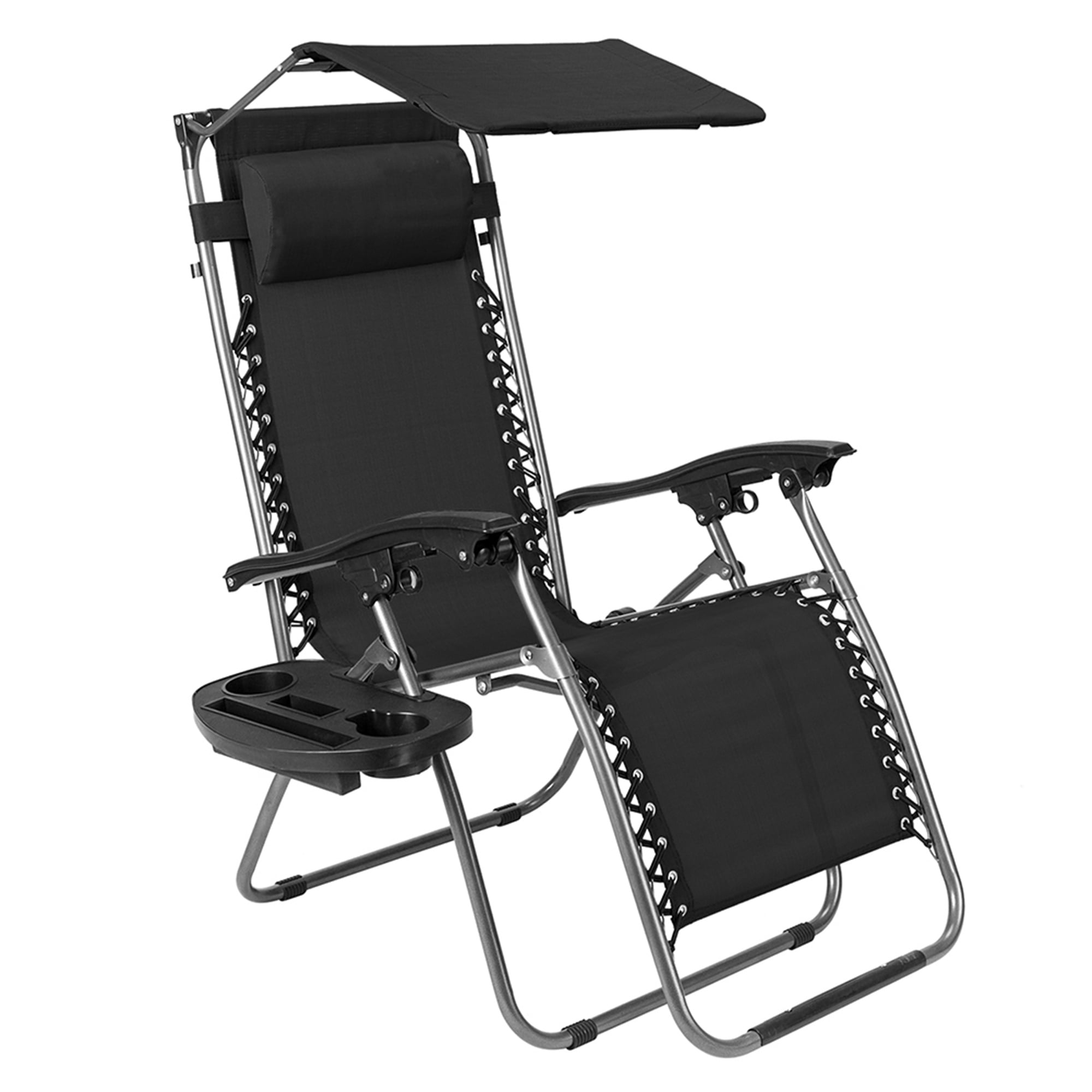 Aimee Lii Zero Gravity Chair with Awning , Outdoor Lounge Patio Chairs with Pillow and Utility Tray Adjustable Folding Recliner for Deck,Patio,Beach,Yard,Black