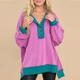 thumbnail image 2 of Busydd Womens Sweatshirts Fall Button Up Long Sleeve Shirts for Women Fashion Casual Color Patchowrk Crewneck Sweatshirts Comfort Lightweight Hoodie Pullover Tops, 2 of 8