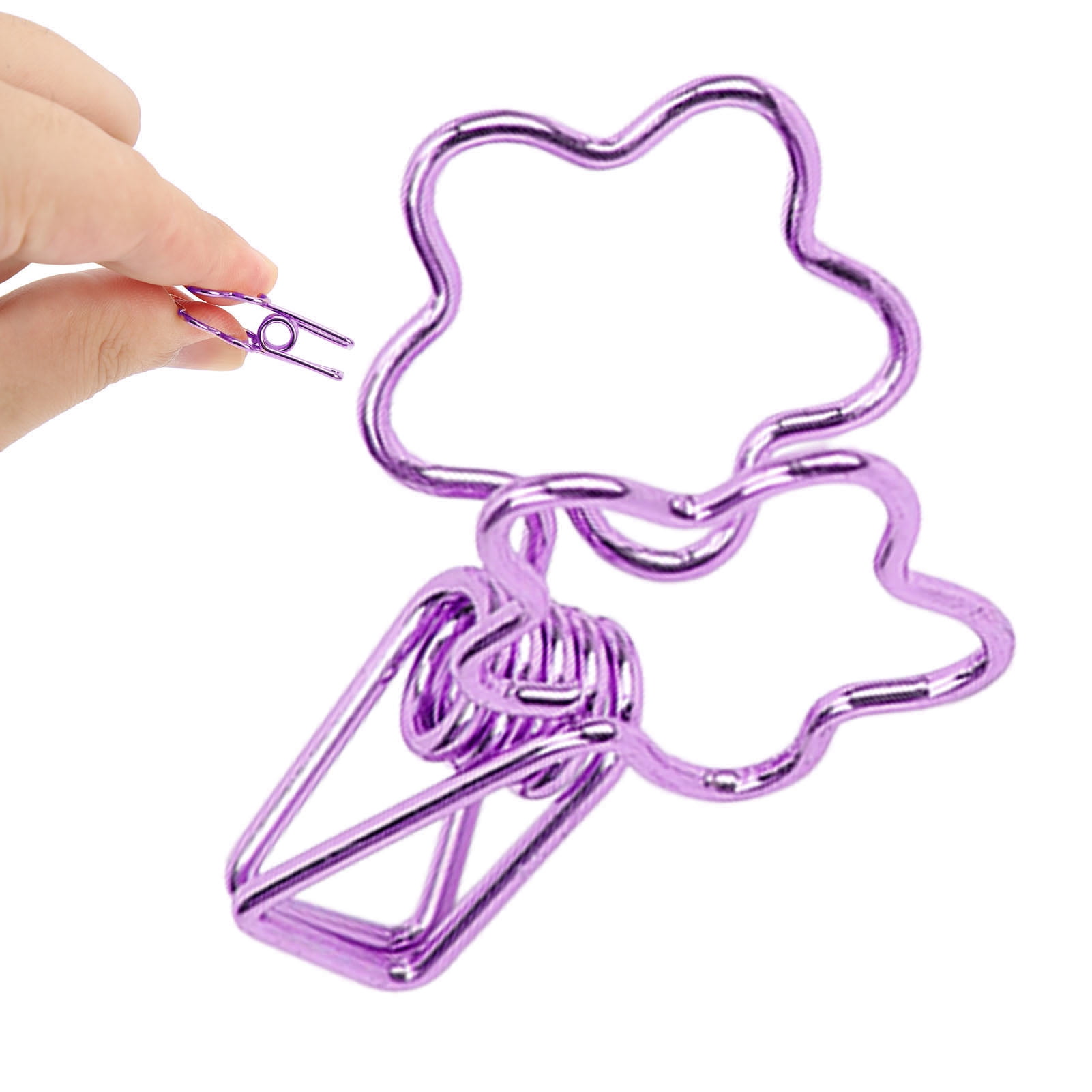 YAHHU 100pcs Cute Flower Shape Metal Binder Clips Hollowed Long Tail Paper Clamps for Office Document Ticket Journal Planner Organization Aesthetic Purple Desk Accessories