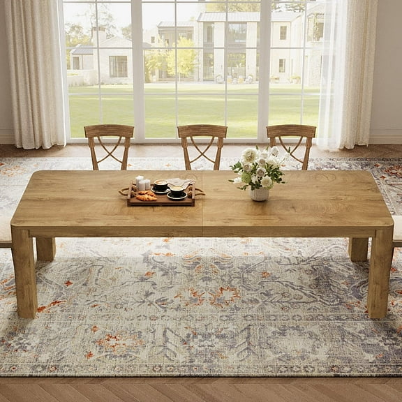 Finmind Large Dining Table for 6-8, 78.7-Inch Long Farmhouse Kitchen Table with Rounded Edges for Kitchen & Dining & Living Room (Natural)