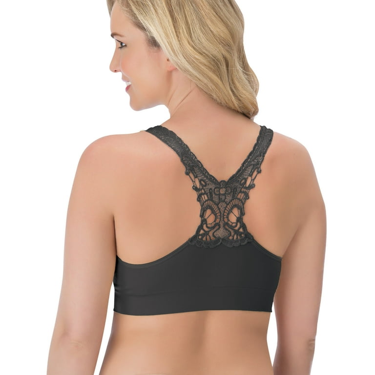 Collections Etc Women's Seamless Lace Butterfly Racerback Bra - Soft Nylon  with Slip-On Design, Black, Medium 