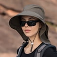 thumbnail image 3 of YAOBAMM Chapeau de Bassin pour Femmes Chapeau de Pêcheur Large Bord Design Châle Corde Coupe-Vent Réglable Léger Visière Trou Queue de Cheval, 3 of 7