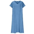 thumbnail image 5 of V Neck Short Sleeve Maxi Dress Casual Loose Fit Flowy Long Dress Sundress with Pockets for Summer Beach Vacation, 5 of 8