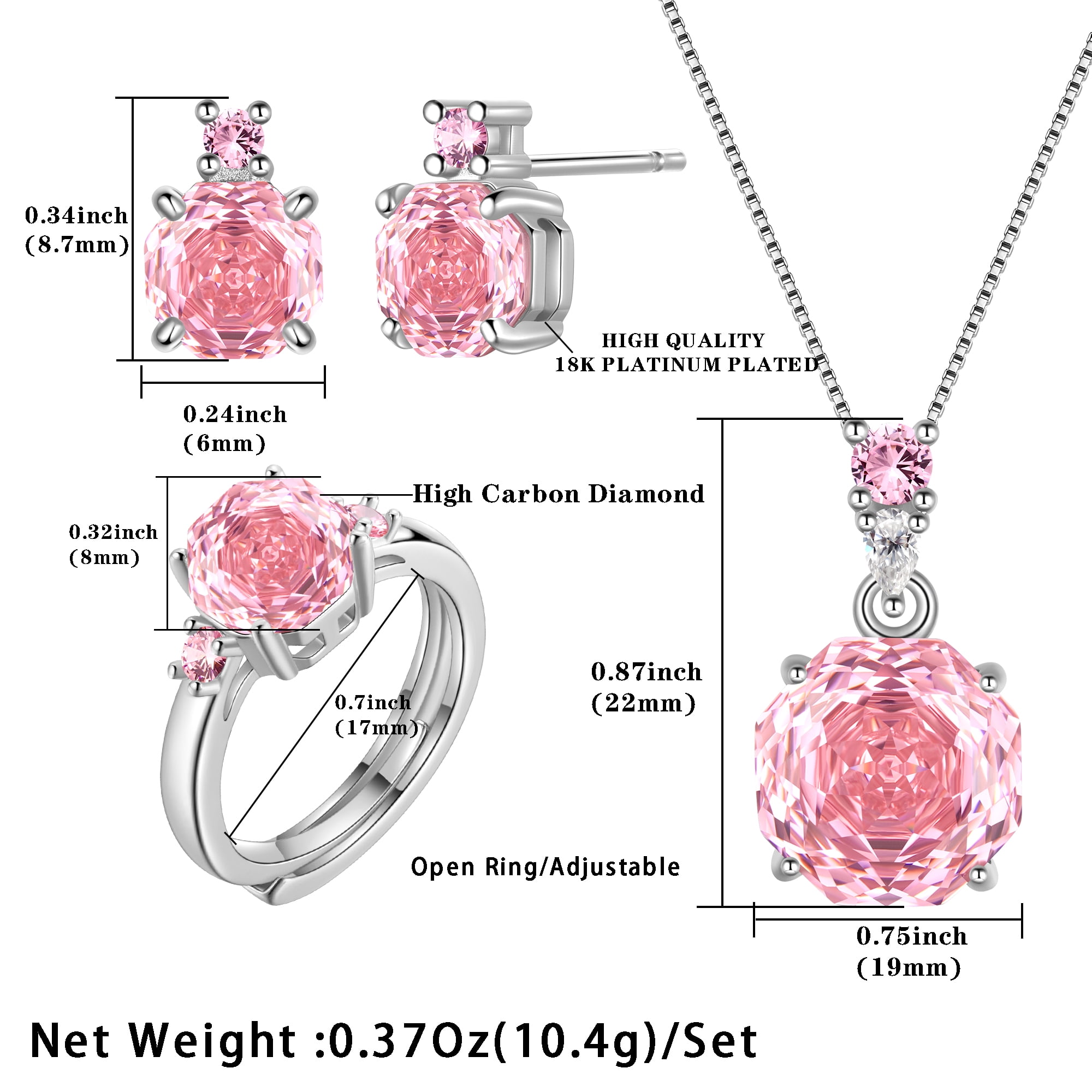 Ydou Rose Jewelry Set - 18K White Gold Plated Rose Cut Cubic Zirconia Flower Necklace/Earrings/Ring Set Anniversary Birthday Jewelry Gift for Women