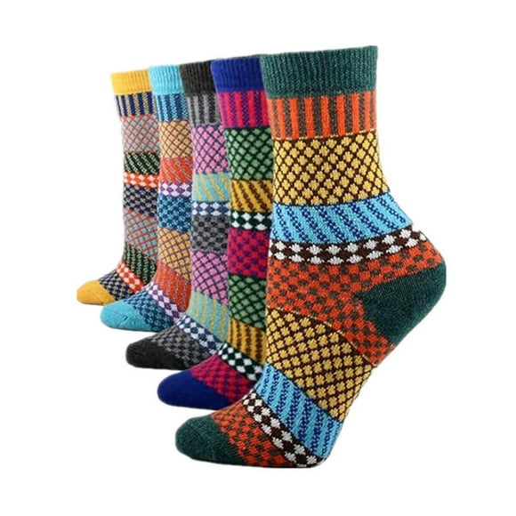 RXIRUCGD 5Pairs Women's Printing Thick Warm Wool Socks Ethnic Style Sports Mid-tube Socks Socks( Multicolor )