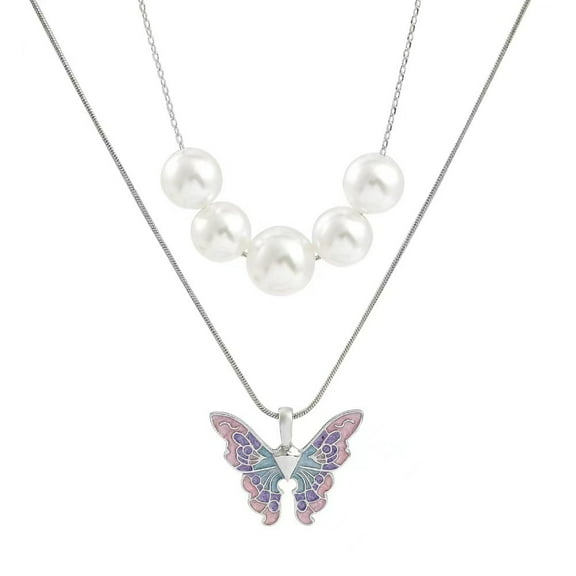 Butterfly Pendant Necklace - Imitation Pearl Charm Necklaces Women Jewelry Gift