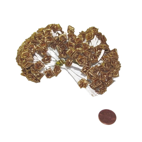 144 Silk Mini Wrap Roses Wedding Shower Flower Picks - Gold