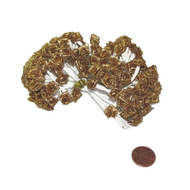 144 Silk Mini Wrap Roses Wedding Shower Flower Picks Gold