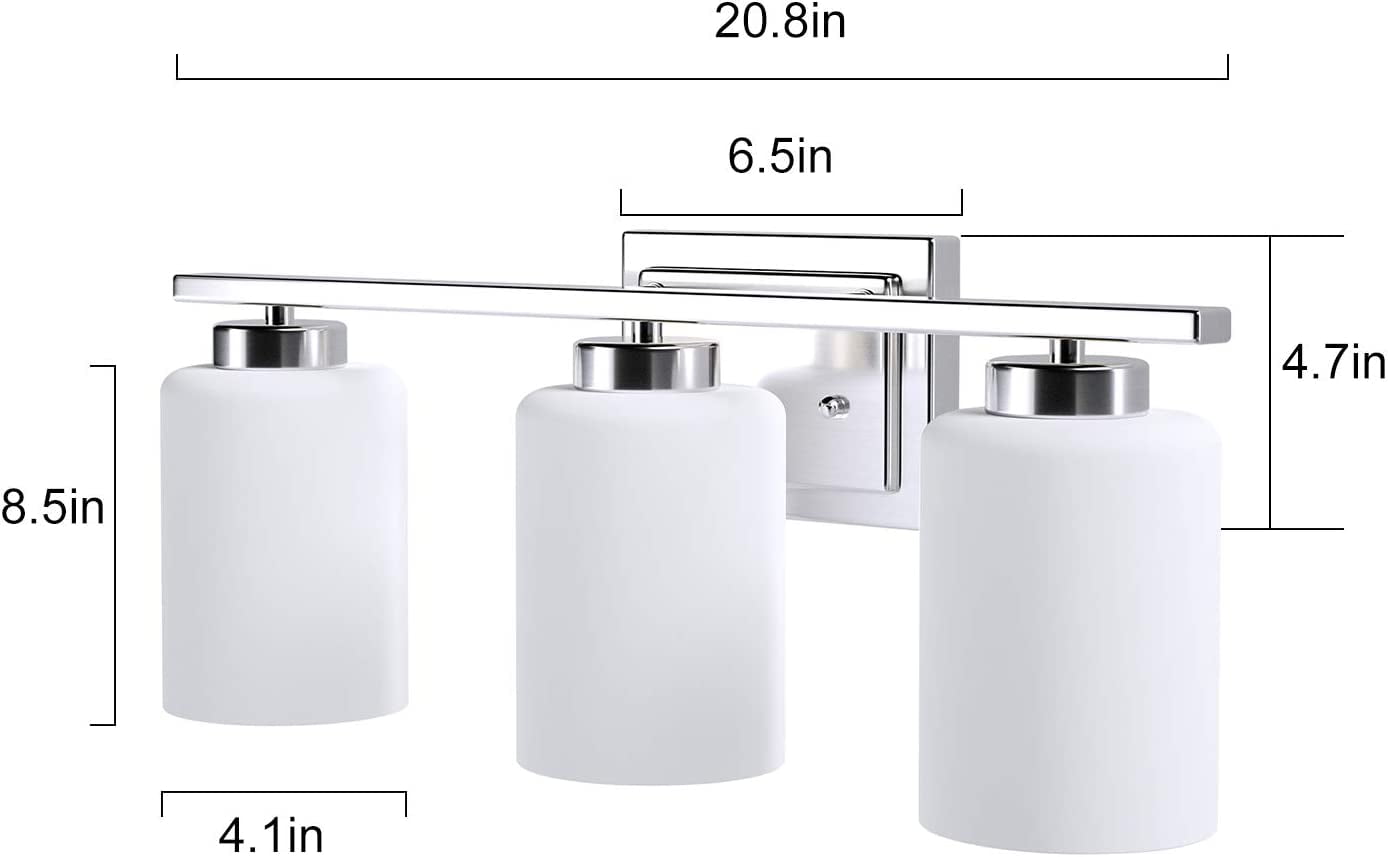 3-Light Bathroom Vanity Light Fixture Over Mirror, E26 Sconces, Brushed Nickel, Frosted Glass(Bulbs not Included)