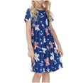 thumbnail image 6 of Fesfesfes 5-14Years Short Sleeve Flowers Dress for Toddler Girls Round-Neck Knee-High Dress Cute Princess Dress for Comfortable and Everyday Wear(Dark Blue,5-6 Years), 6 of 6