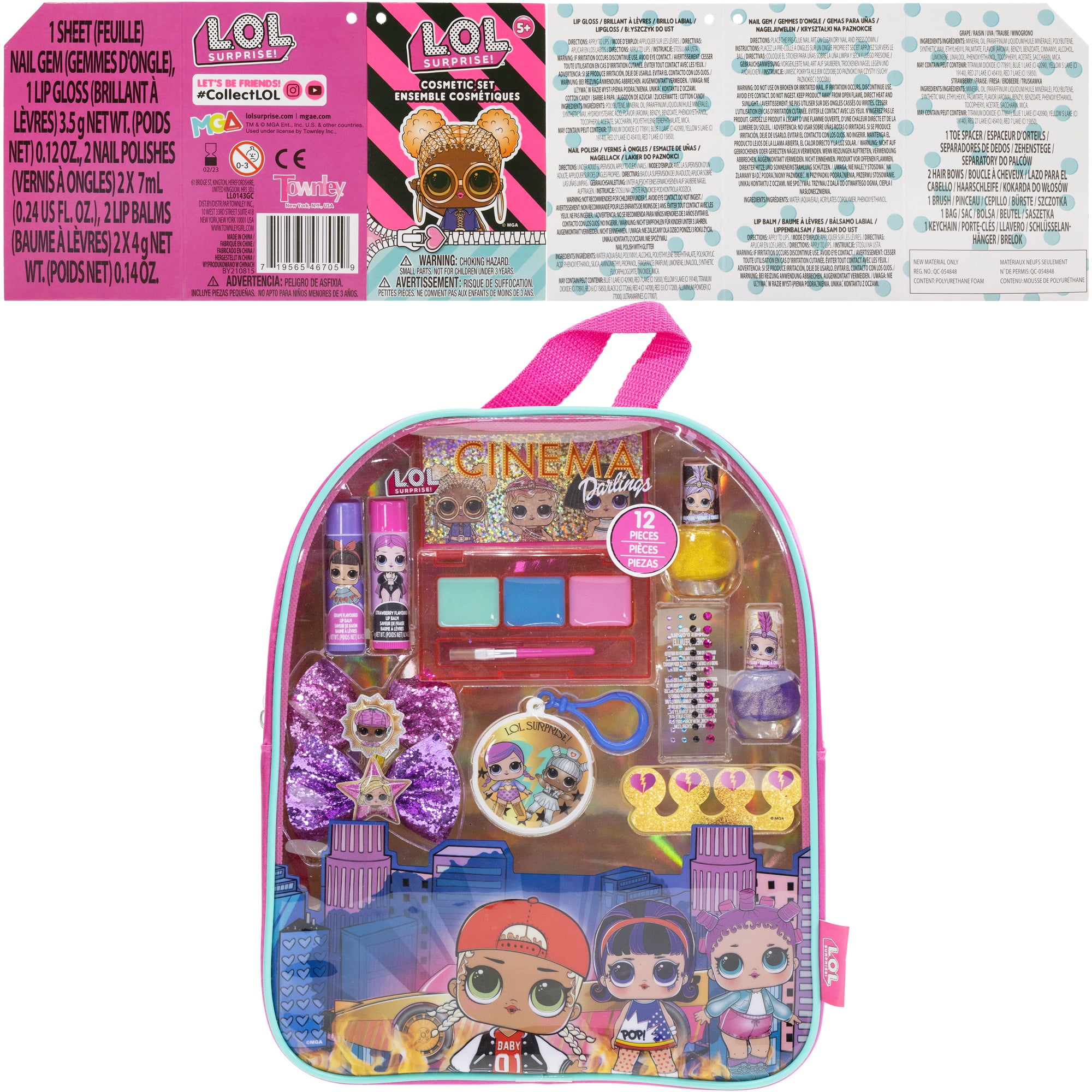 L.O.L Surprise! Townley Girl Backpack Beauty Cosmetic Make-Up Set, Pretend Play Toy and Gift for Girls Ages 5+, 11 ct, Other