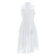 thumbnail image 3 of RUNQHUI Robe de Danse Ballet à Sequins pour Filles, Robe de Patinage Artistique Sans Manches Ourlet Irrégulier en Maille Blanc 16, 3 of 7