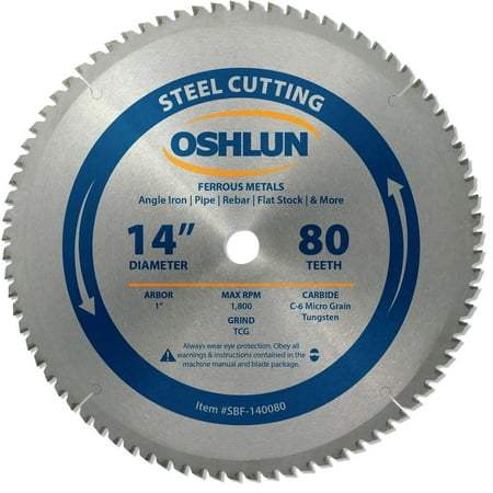 14 Inch Curved Blade - Oshlun Sbf-140080 14-Inch 80 Tooth Tcg Saw Blade With 1-Inch Arbor For Mild Steel And Ferrous Metals