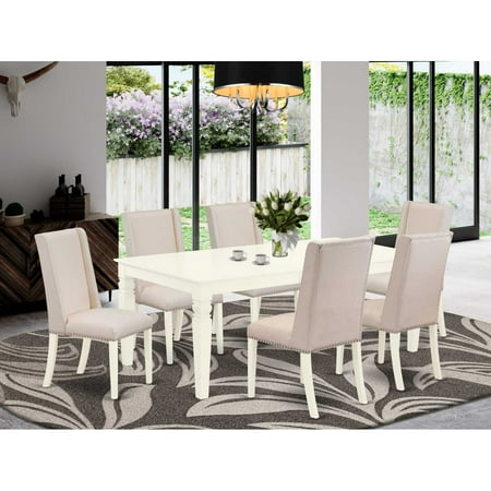East West Furniture Dining Room Set Linen White WEFL7-WHI-01
