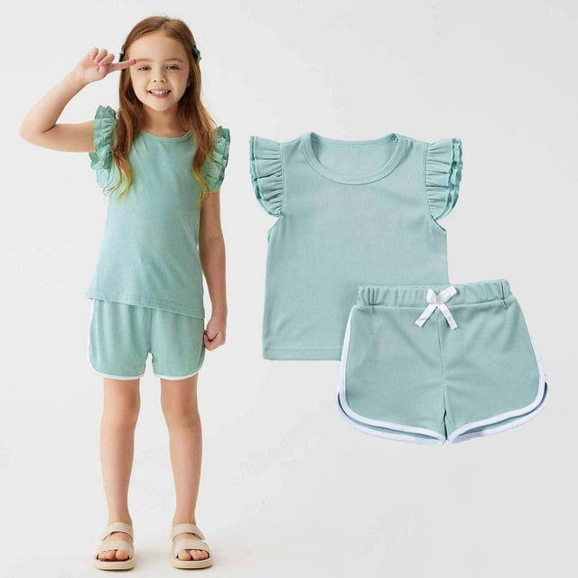 lmcalzta Baby Girls Clothes Summer Ribbed Knit Pajama Sets Stretch Tank Tops and Shorts Comfy Loungewear