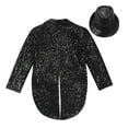 thumbnail image 4 of Alvivi Kids Boys Shiny Sequins Tailcoat Blazer with Fedora Hat Wedding Party Tuxedo Suit Dress Coat Black 14, 4 of 7