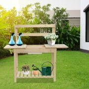 UBesGoo 39.37 x 18.11 x 55.12" Wooden Garden Workbench Sliding Table Top Potting Bench