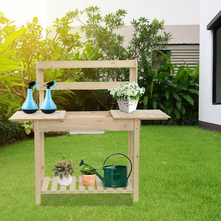 UBesGoo 39.37 x 18.11 x 55.12" Wooden Garden Workbench Sliding Table Top Potting Bench