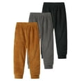 thumbnail image 2 of Fdqin Boys Fleece Pants 3 Pcs Warm Soft Fleece-Lined Pant Elastic Waist Winter Sweatpants Brown Grey Black 5-6 Years, 2 of 7