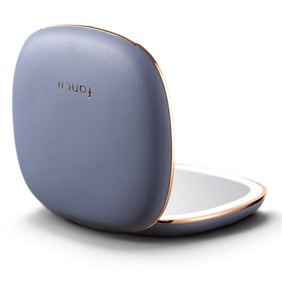 Fancii Mila 2 LED Lighted Compact Makeup Mirror, Rechargeable, 10x /1x Magnifying, Tru-Glow Light System, Vegan Leather, Small Travel Mirror