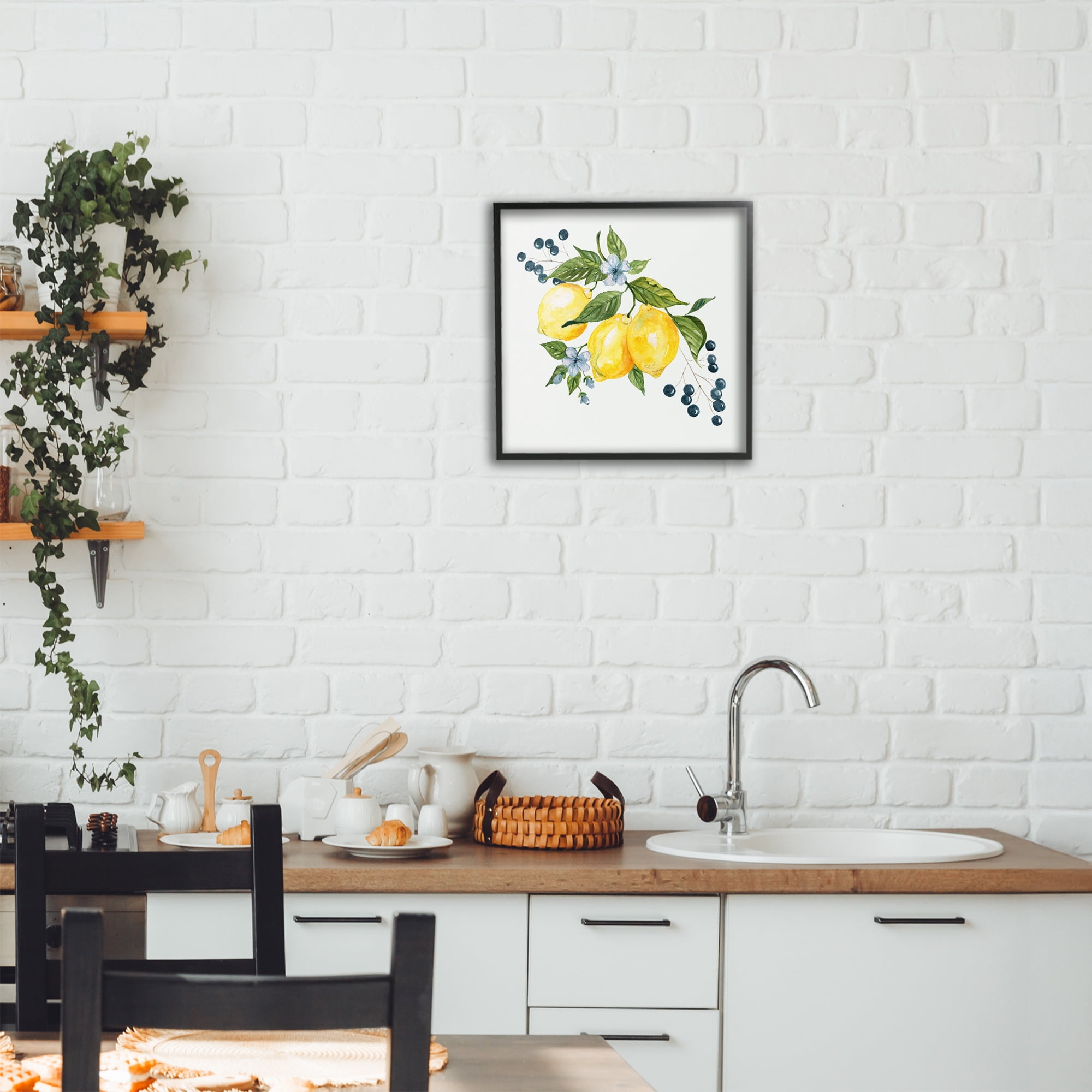 Stupell Industries Lemons with Blossoms & Berries Black Framed Giclee Art, design by Livi Finn