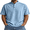 Light Blue, variant on Men's Relaxed Fit Henley Polo Shirt, Short Sleeve Band Collar Top with Contrast Topstitching, Casual Curved Hem Shirt for Men, Sizes S-5XL