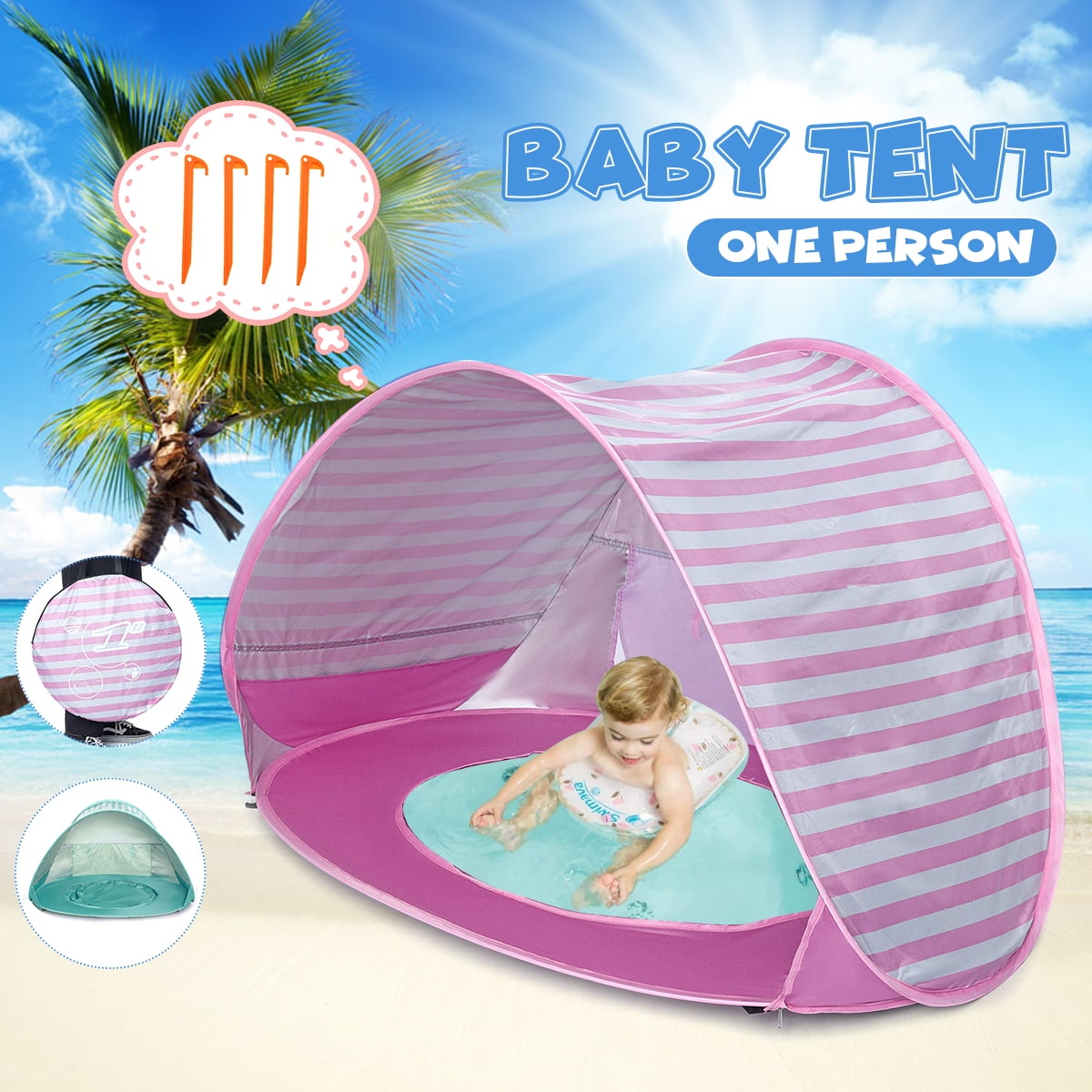 Baby Beach Tent Pool, Pop Up Portable Sun Shelter Tent with Pool UPF 50