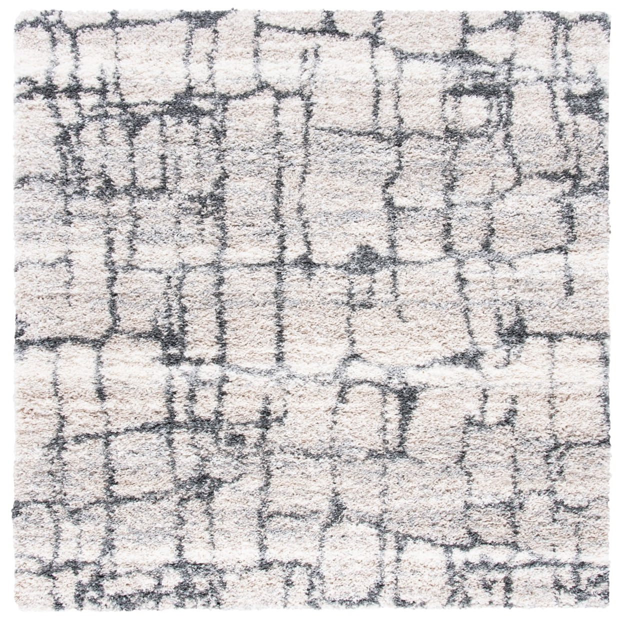 SAFAVIEH Fontana Daphne Block Shag Area Rug, Ivory/Grey, 11' x 15'