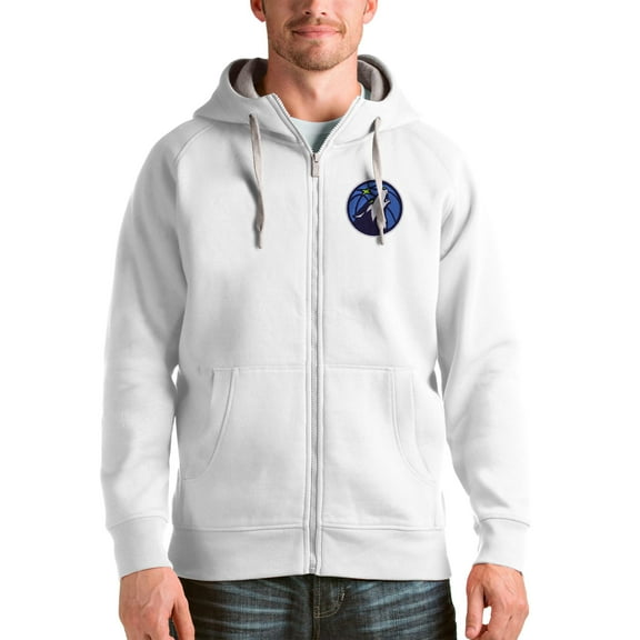 Men's Antigua White Minnesota Timberwolves Logo Victory Full-Zip Hoodie