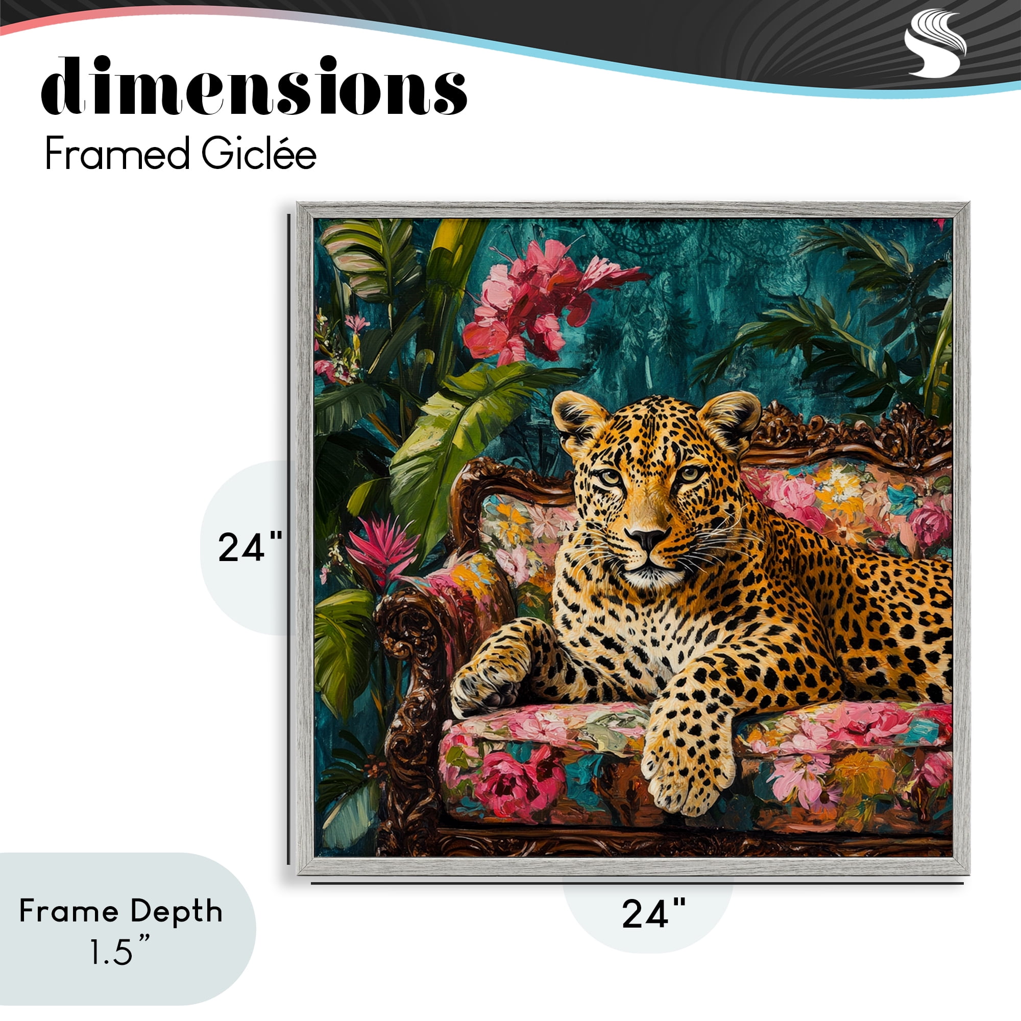 Stupell Industries Fashionable Leopard on Floral Sofa Gray Framed Giclee Art, design by Petal Prints Design