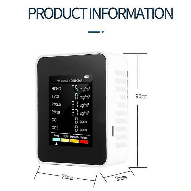 For 6 in 1 pm25 pm10 hcho tvoc co co2 air quality detector co co2 formaldehyde monitor home office