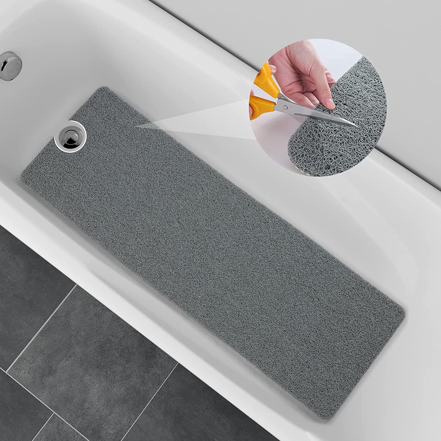 SIXHOME Non Slip Shower Mat 17"x47" PVC Loofah Shower Mats for Bathtub Quick Drying Shower Floor Mat with Comfortable Textured Surface Easy Cleaning Shower Mat for Shower Stall Gray