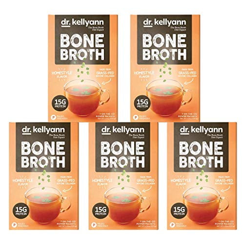 Dr. Kellyann Bone Broth Collagen Powder Packets (35 Servings, 5 Boxes), 100 GrassFed