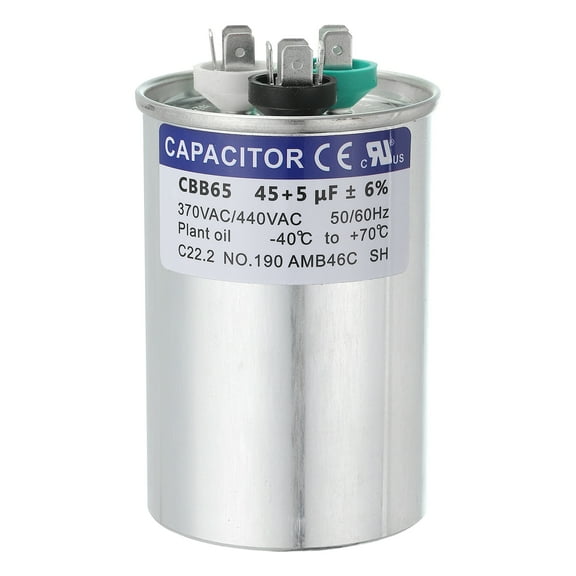 Uxcell CBB65 Capacitor, 45 5uF 370-440 VAC 50/60Hz Aluminium CBB65 Air Conditioner Motor Starting Round Capacitor for HVAC Systems, Air Conditioner, Heat Pump