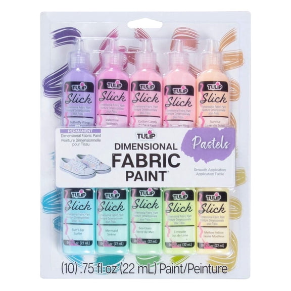 Tulip Dimensional Fabric Paint Pastels .75 fl. oz. 10 Pack, Slick Finish