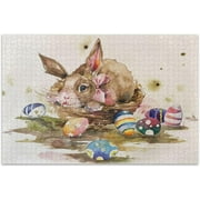 GZHJMY Vintage Bunny Rabbit 1000 Pcs of Irregular Puzzle in a Box, Printed with Colored Letters on Back to Reduce Difficulty, a Happy Time of Cooperation,for Adults and Kids(20.5x14.9In)