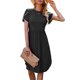 thumbnail image 3 of VISgogo Vestido casual para mujer Cuello redondo Split Manga corta Cintura alta Dobladillo curvo Vestidos de color sólido VISgogo moda, 3 of 6