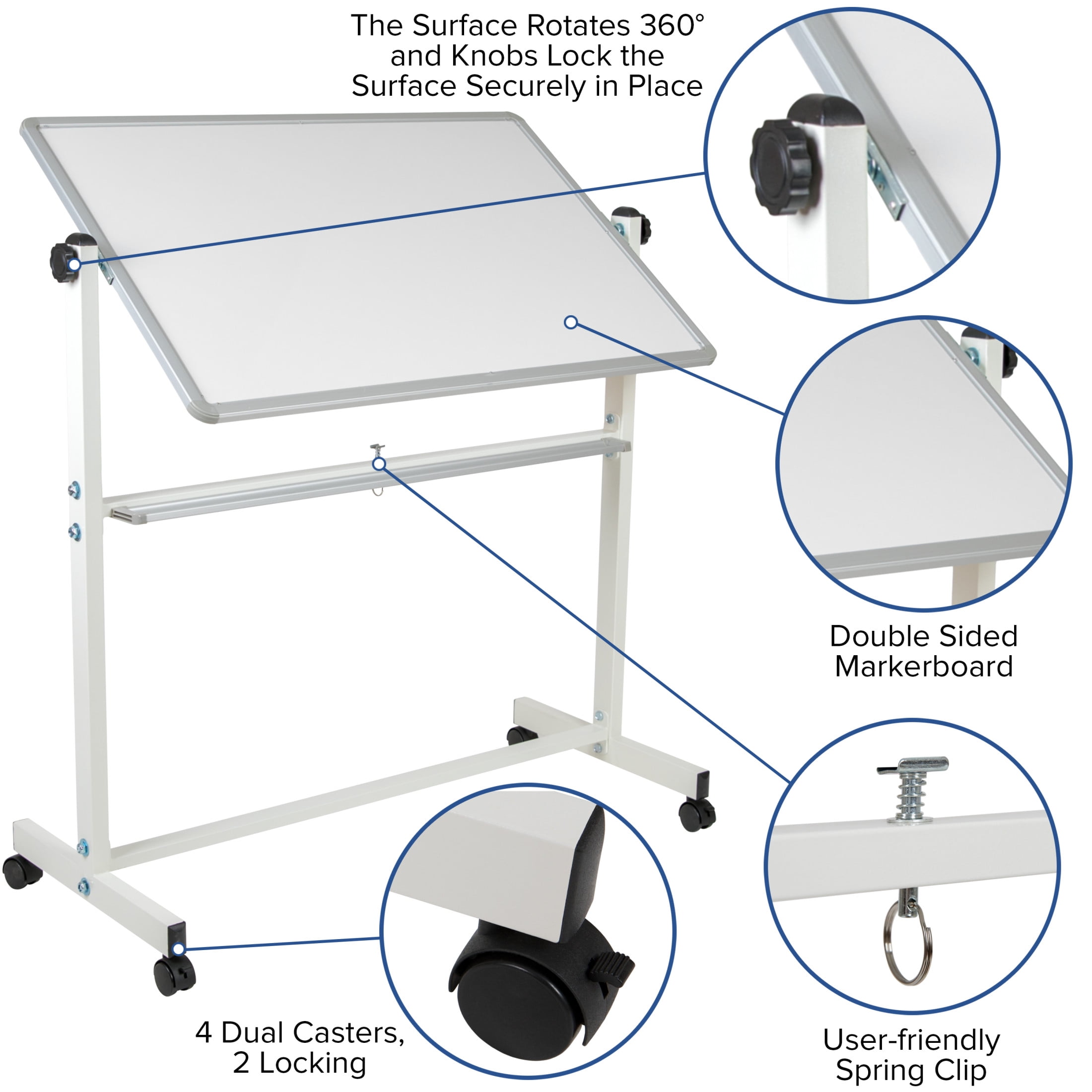 Flash Furniture HERCULES Series 45.25"W x 54.75"H Double-Sided Mobile White Board with Pen Tray