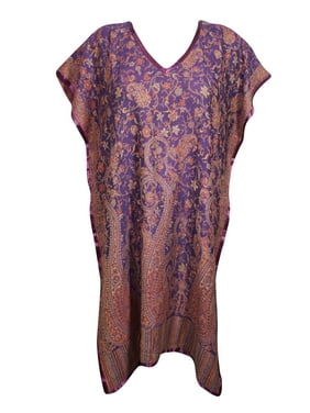 Mogul Women Kaftan Warm Dress Purple Pashmina Caftan Kaftan Dress Woolen Comfy Short Caftan XL