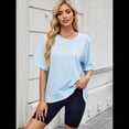 thumbnail image 4 of Camisetas de Gran Tamaño para Mujer, Cuello Redondo, Corta, Blusas Casuales de Verano, Blusas Holgadas de Corte Alto Azul S, 4 of 10