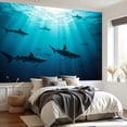 thumbnail image 4 of Wall Mural Peel and Stick Silhouettes sharks underwater ocean against bright light 3D rendered Self-Adhesive Wallpaper Removable Wall Decal Wall Sticker Home Decor for Living Room Bedroom 69"x96", 4 of 8