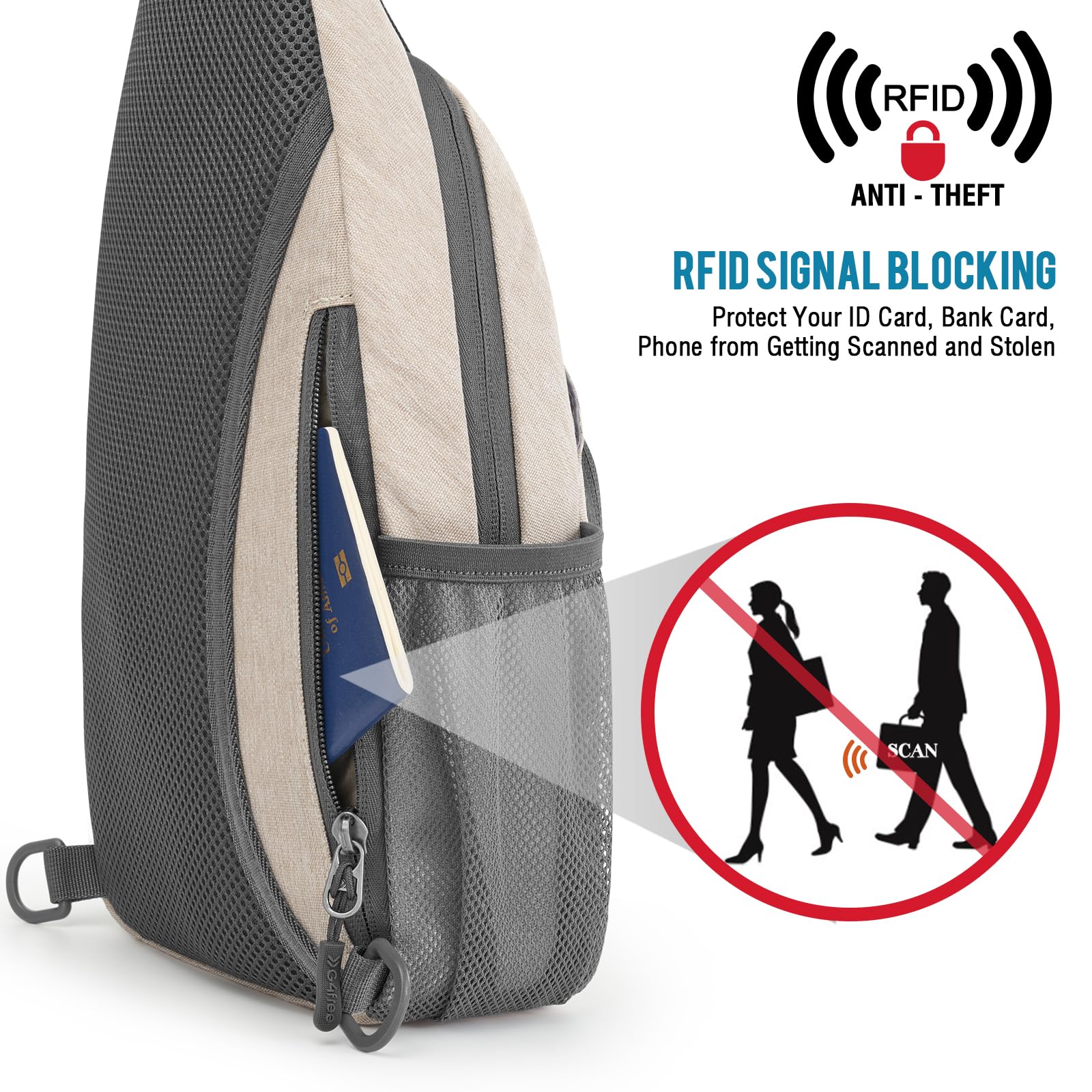 G4Free RFID Sling Bag for Adults, Small Crossbody Chest Shoulder Backpack for Men and Women, Hiking Daypack