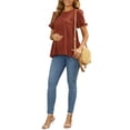 thumbnail image 2 of INSPIRE CHIC Women's Maternity Casual Round Neck Ruffle Sleeve Button T-Shirts Babydoll Loose Fit Peplum Tops M Brown, 2 of 6