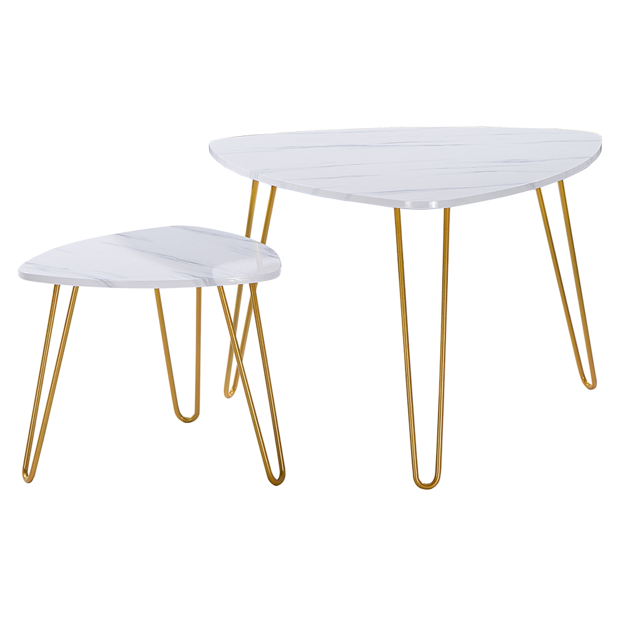 32 7 L 20 Triangle 2pcs Interchargeable Suit Table Set Coffee Table Endtable Sofa Console Table Marble Top Metal Legs White Free Conversion On Leg Top Walmart Com Walmart Com