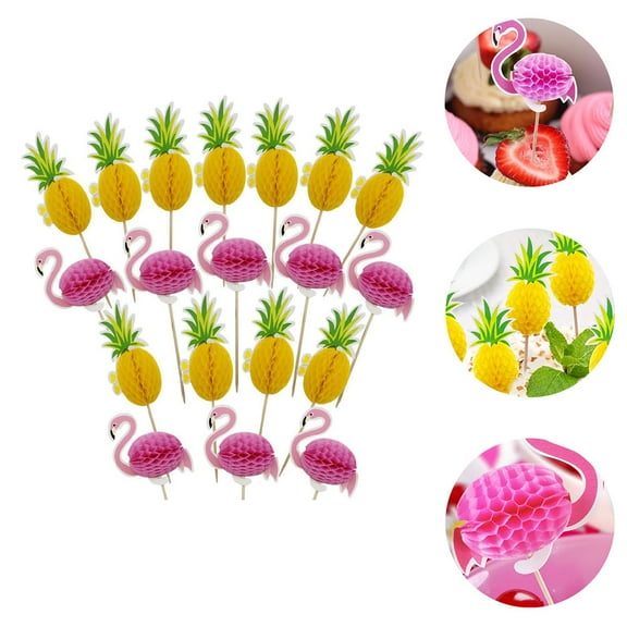 GOOHOCHY Hemoton 19pcs Lovely Flamingo and Pineapple Toppers for Creative Hawaii Theme Decorations