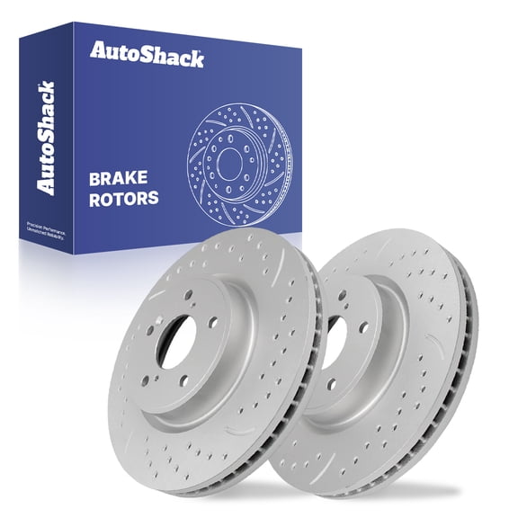 AutoShack Front Vented Drilled & Slotted Coated Brake Rotors Silver Matte Finish 2-PC Set Replacement for 2006-2024 Honda Civic 1998-2017 Honda Accord 2014-2015 Acura ILX TurboGuard 11.1" (281.95 mm)