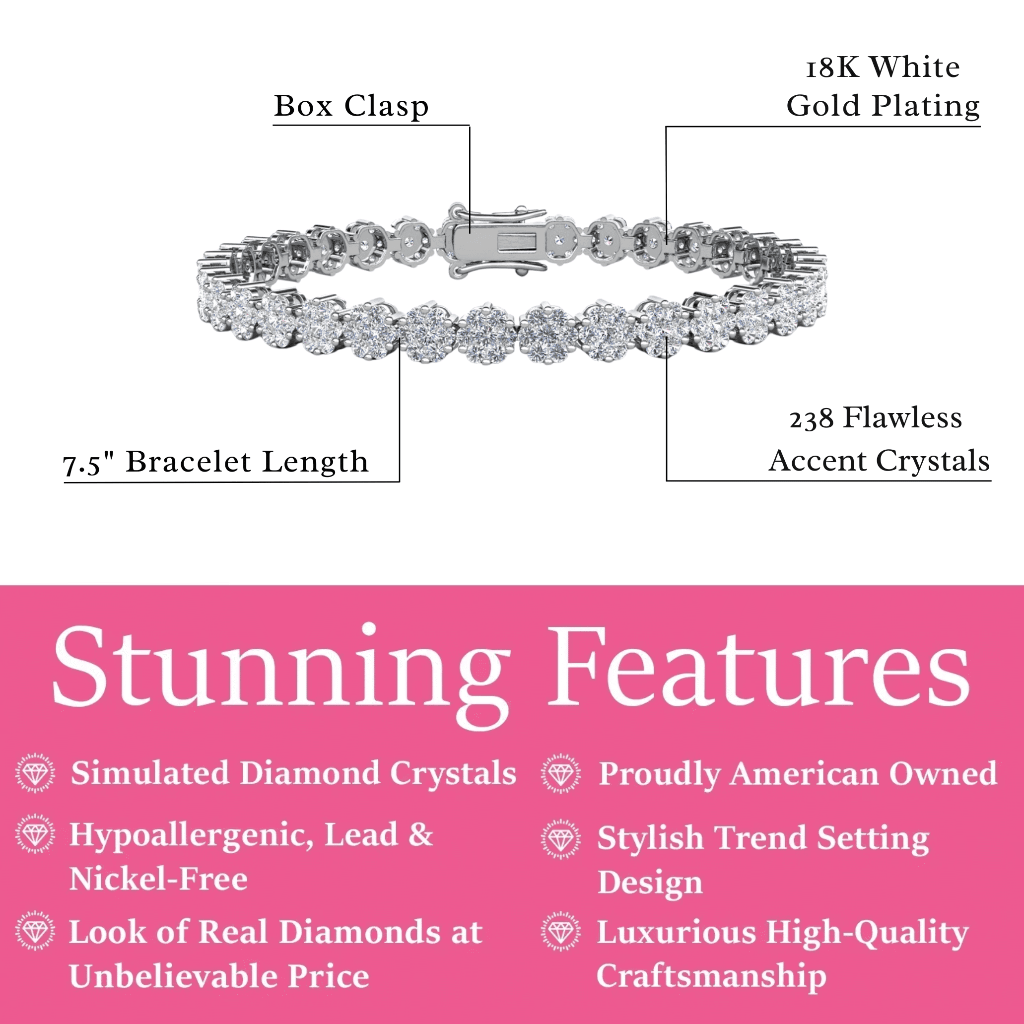 Cate & Chloe Ally 18k White Gold Plated Tennis Bracelet with Simulated Diamonds Gift for Women