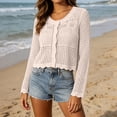 thumbnail image 7 of Asxite Women Summer Tops Long Sleeve Knit Crochet Cover Up Beach Swimsuit Bikini Solid Sheer Shirts, 7 of 7