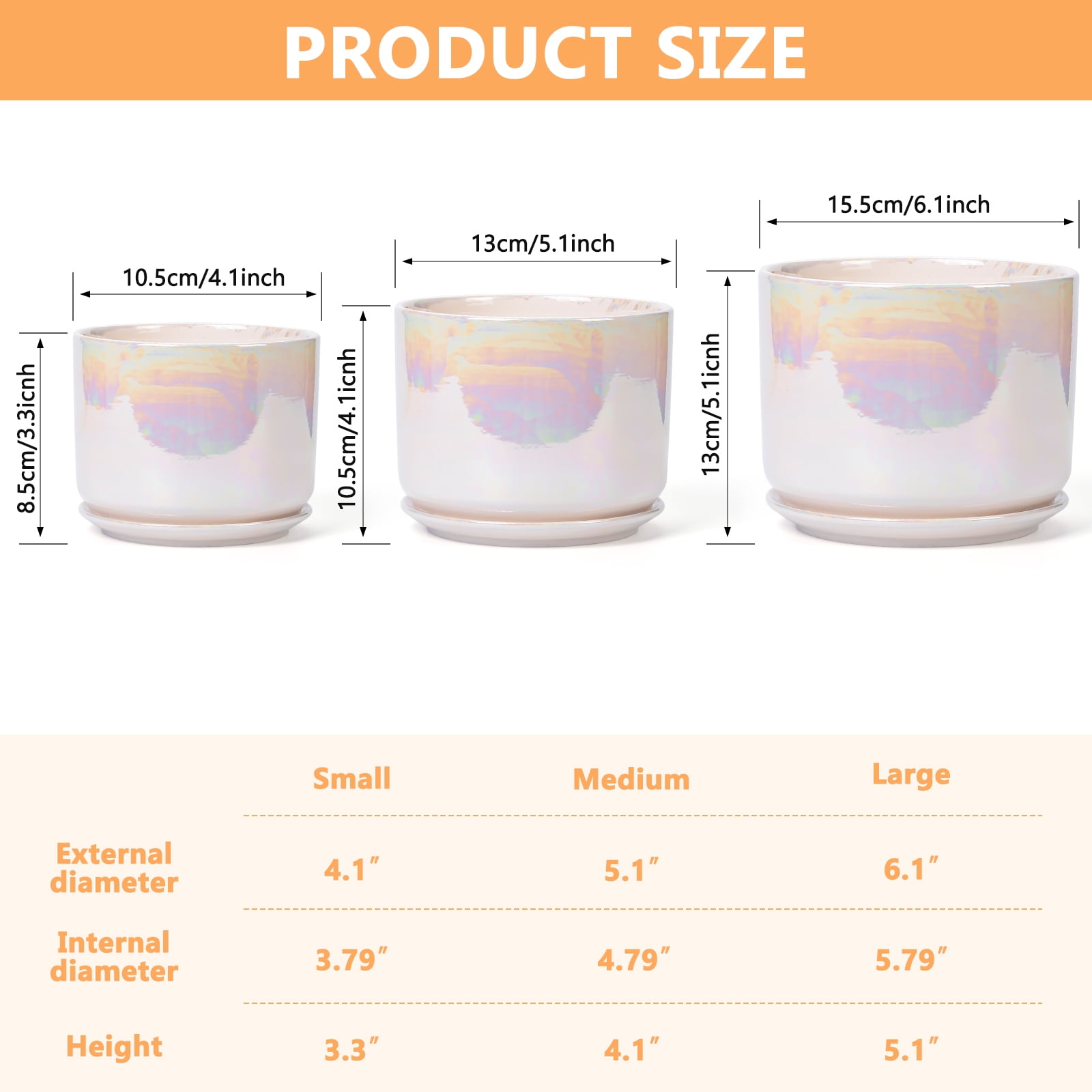 BUYMAX Plant Pots, 4+5+6 Inch Pots for Indoor Plants,Ceramic Planter Pot with Drainage Hole,Flower Pots for Succulent Cactus,Set of 3 - Rainbow Pearl Glaze