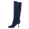 thumbnail image 2 of FSJ Women Fashion Square Closed Toe Knee High Boots Stiletto High Heel Pull On Long Boots Wide Calf Casual Outfit Shoes Size 12 Navy, 2 of 4